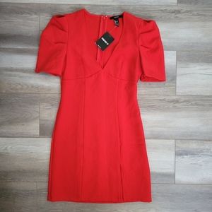 NEW red Forever 21 V-Cut Puff Sleeve Dress